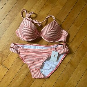 NWT orange and white striped bikini